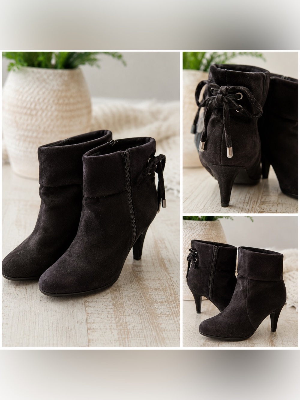 Women's Black Suede Ankle Booties - 4 inch heel Size 9.5